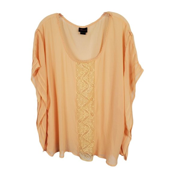 Torrid Size 2 2X Shirt Blouse Semi Sheer Lace Accent Chiffon Flutter Orange - Picture 3 of 10